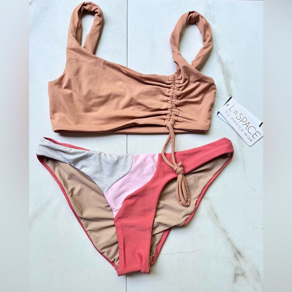 NWT Anthropologie l*space wilder brown top pilyq wave pink bikini bottom